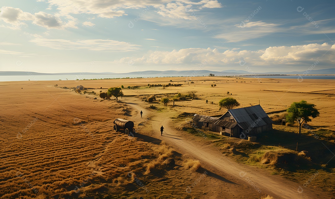 Vista da estrada de terra da zona rural