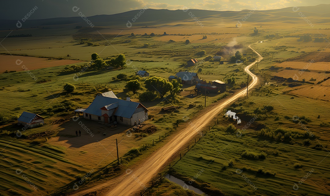 Vista da estrada de terra da zona rural