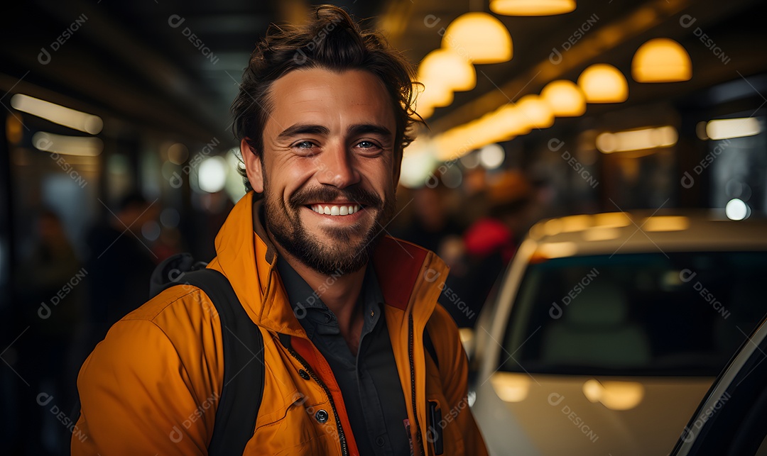 Homem motorista sorridente