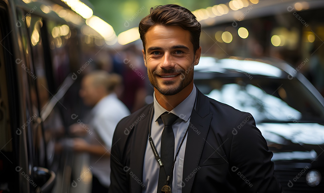 Homem motorista particular sorridente