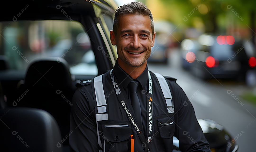 Homem motorista particular sorridente