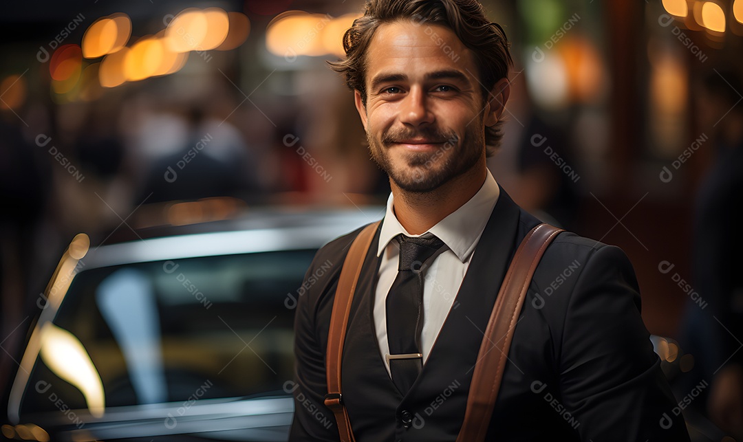 Homem motorista particular com terno e gravata