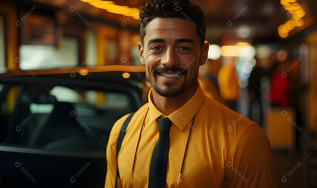 Homem motorista particular sorridente