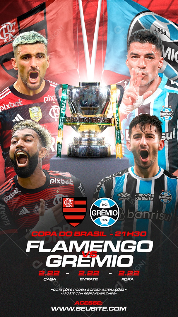 Story Copa do Brasil Flamengo X Grêmio Social Media PSD Editável