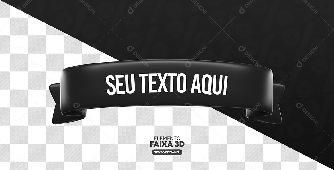 Elemento 3D Faixa Preta Texto Editável