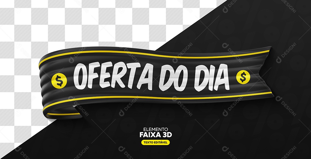 Elemento 3D Faixa Preto Oferta Do Dia Para Composição PSD