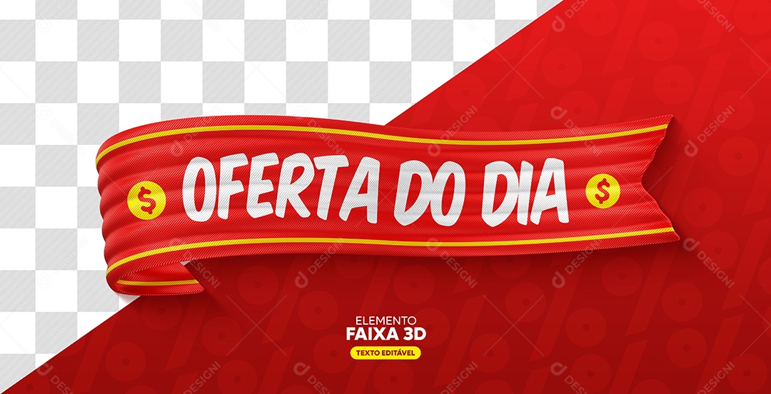 Elemento 3D Faixa Vermelha Oferta Do Dia Para Composição PSD