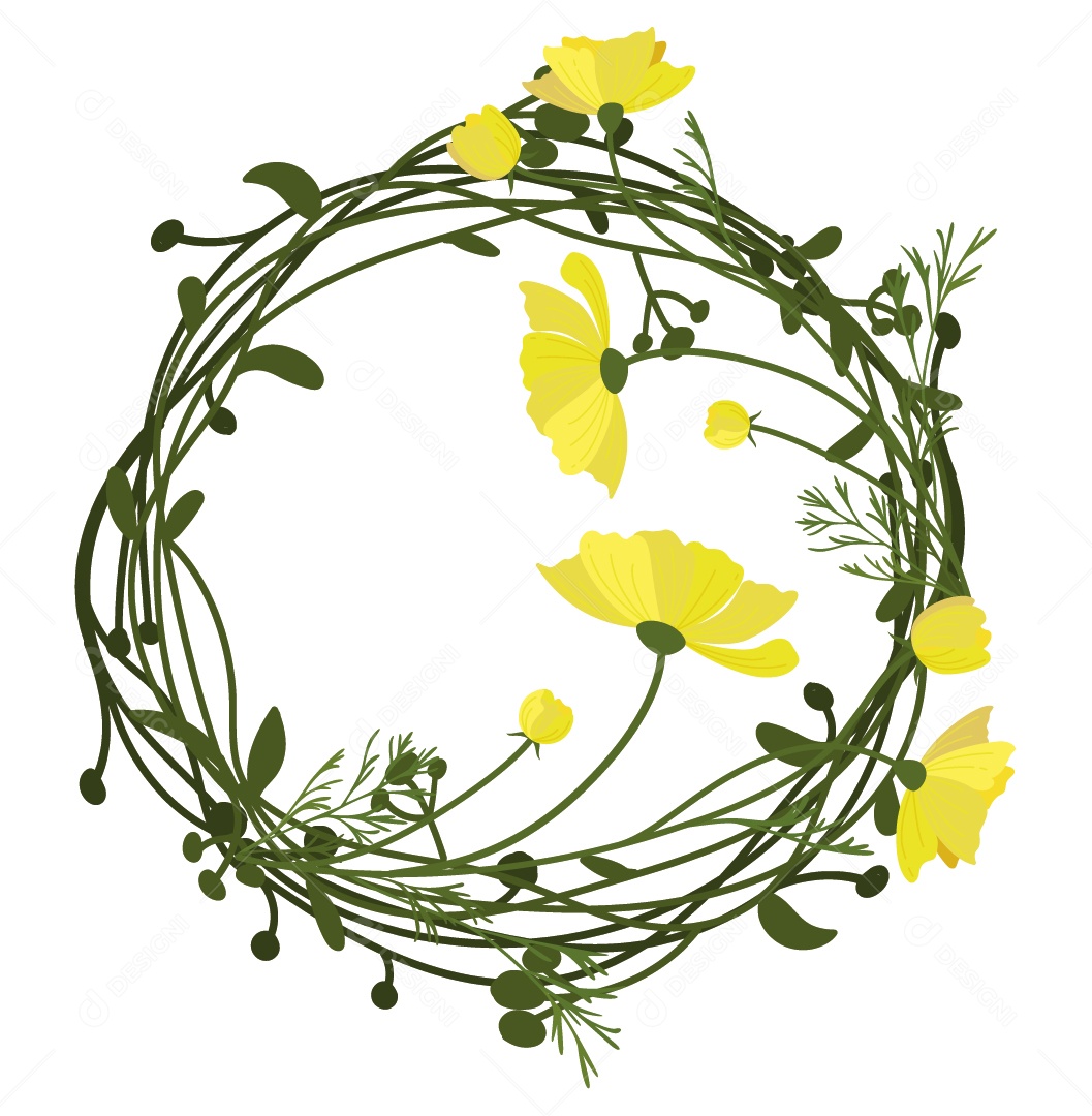 Quadro Floral Verde Ilustração Vetor EPS