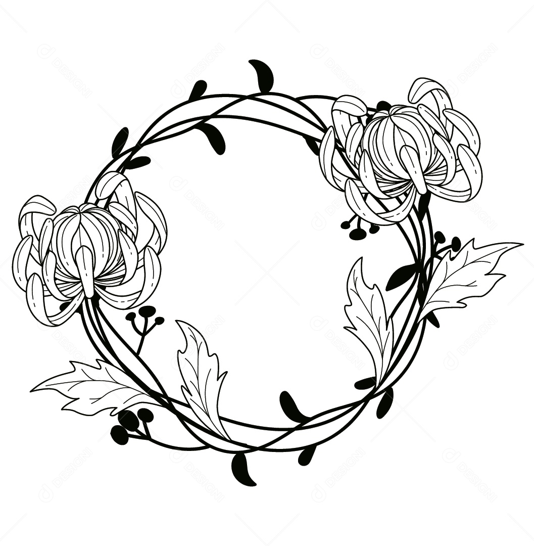 Quadro Floral Preto e Branco Ilustração Vetor EPS