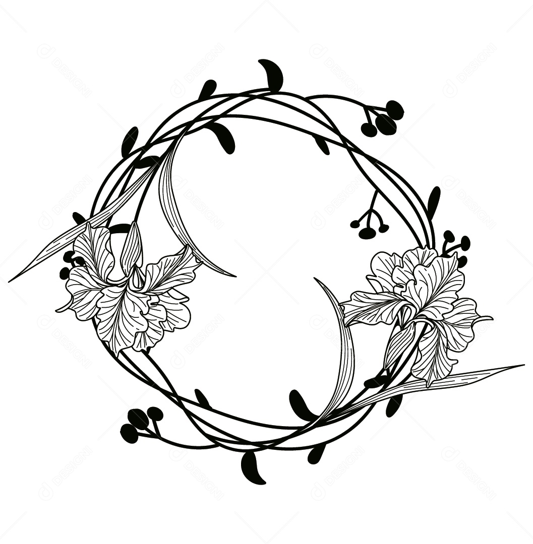 Quadro Floral Preto e Branco Ilustração Vetor EPS