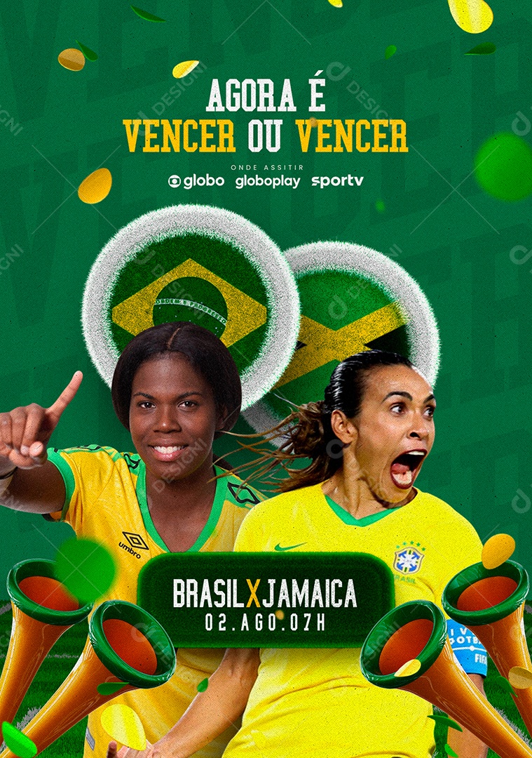 Copa Feminina  Agora é Vencer ou Vencer Brasil x Jamaica PSD Editável