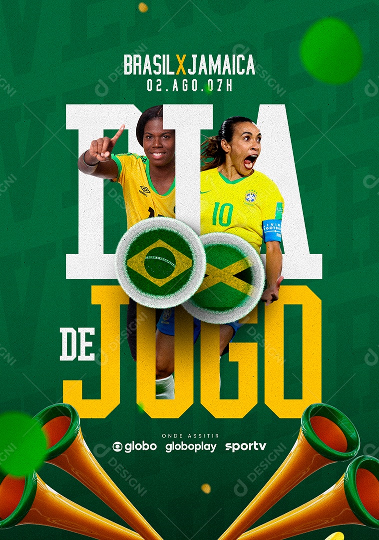 Copa Feminina Dia de Jogo Brasil x Jamaica PSD Editável