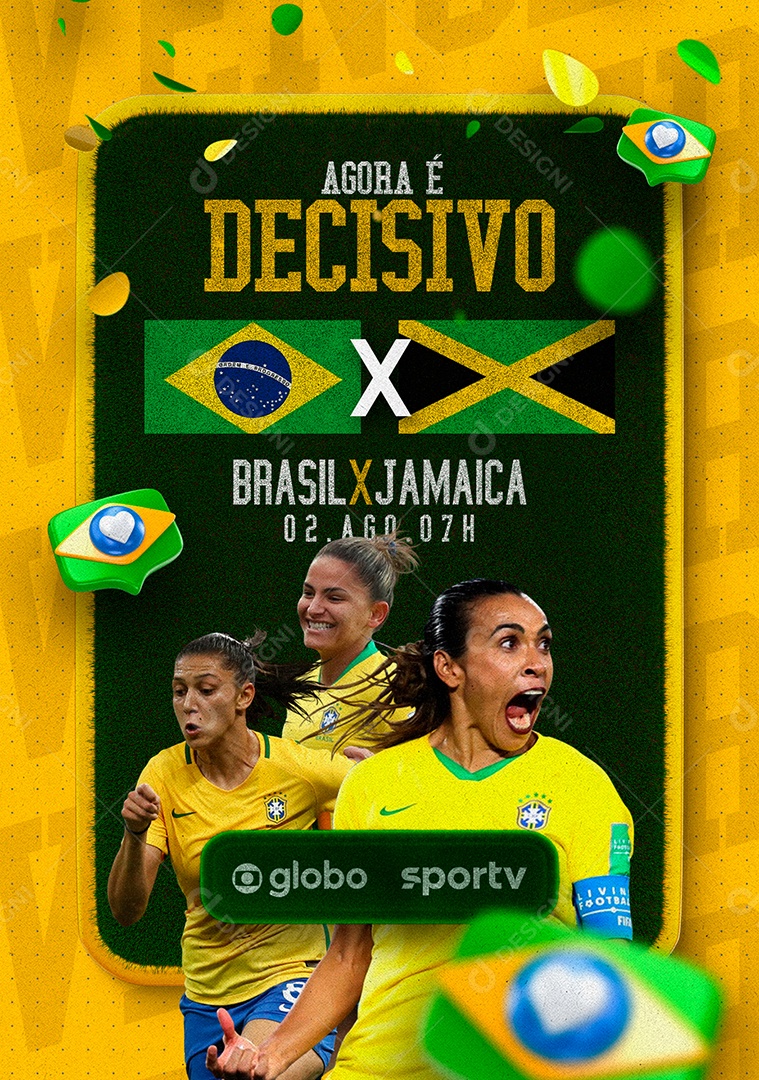 Social Media Agora é Decisivo Copa Feminina Brasil x Jamaica PSD Editável