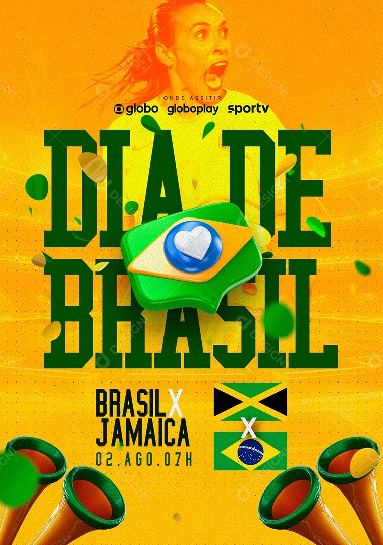 Copa Feminina Dia de Brasil Futebol Brasil x Jamaica Social Media PSD Editável