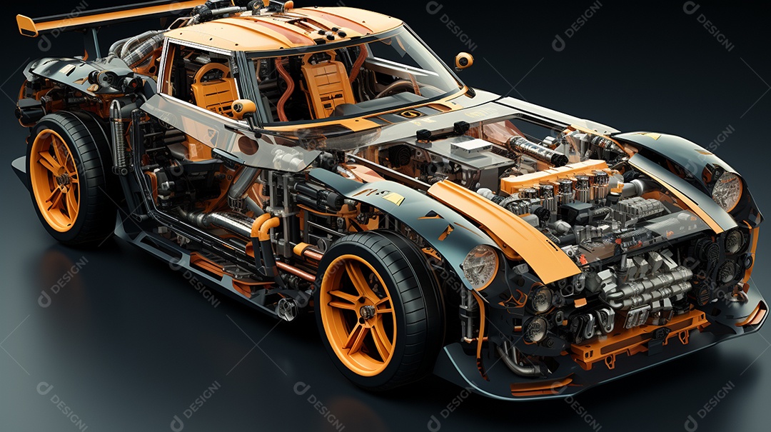 Diagrama de visão explodida de um carro GTR Skyline ultra HD