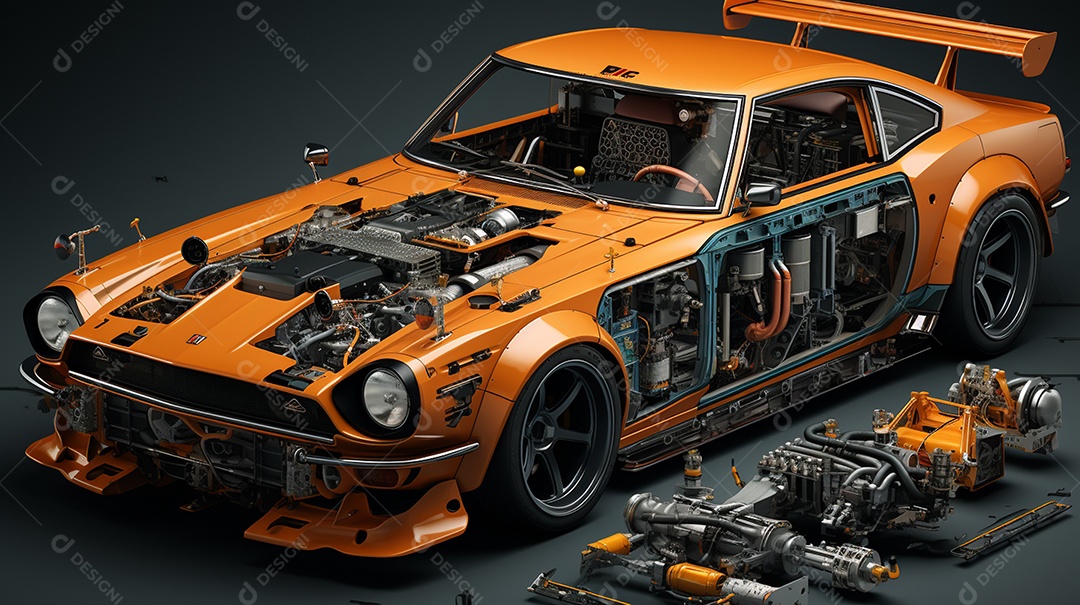 Diagrama de visão explodida de um carro GTR Skyline ultra HD