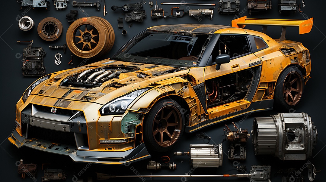 Diagrama de visão explodida de um carro GTR Skyline ultra HD