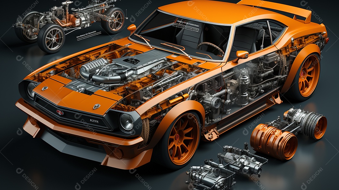 Diagrama de visão explodida de um carro GTR Skyline ultra HD