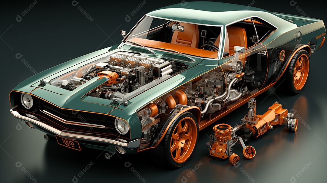 Diagrama de visão explodida de um carro ultra HD