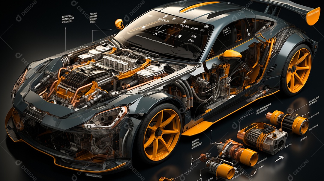 Diagrama de visão explodida de um carro ultra HD