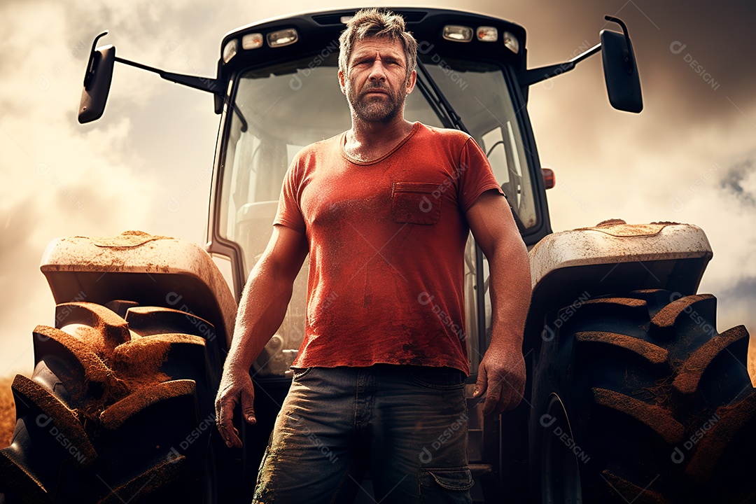 Fotografia agrícola com trator no campo