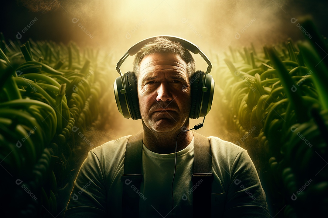 Fotografia agrícola com trator no campo