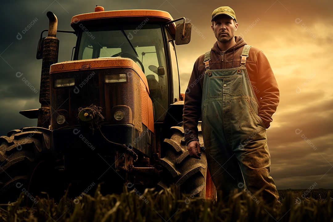 Fotografia agrícola com trator no campo