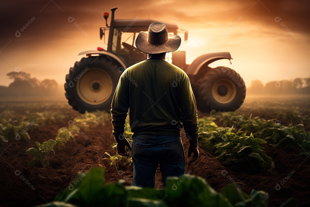 Fotografia agrícola com trator no campo