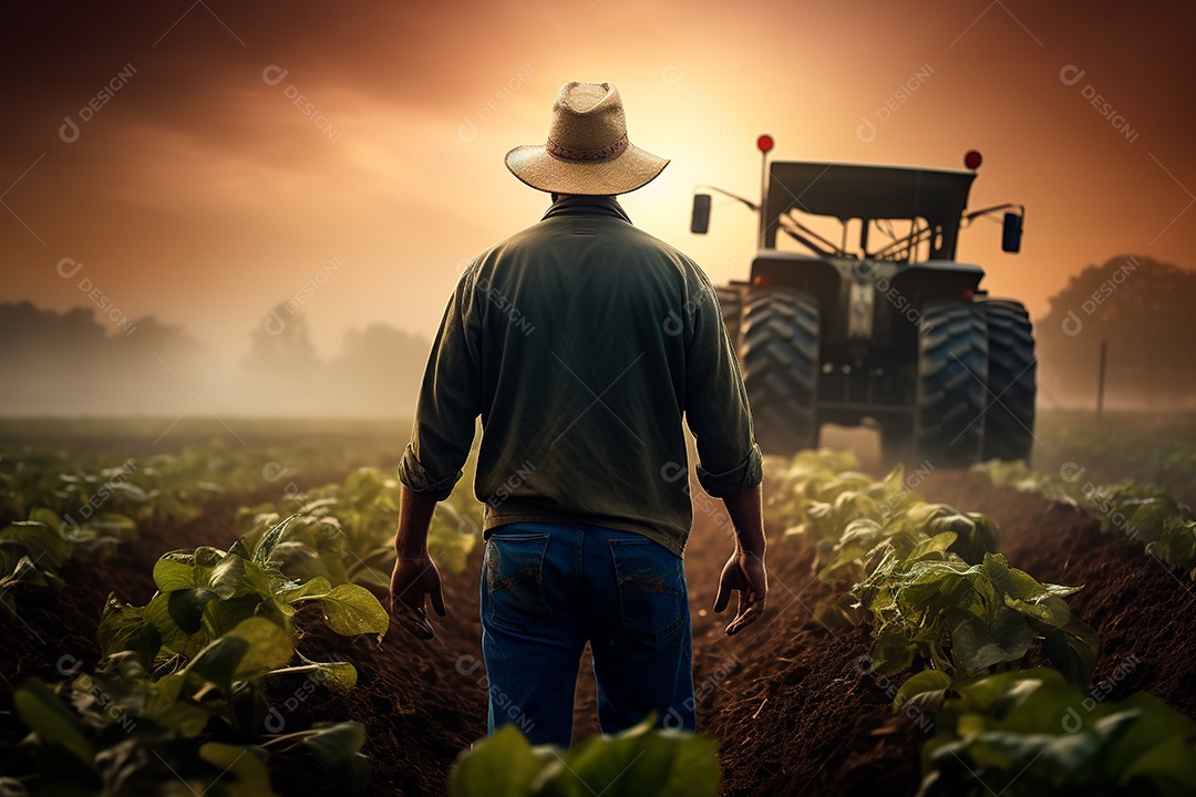 Fotografia agrícola com trator no campo