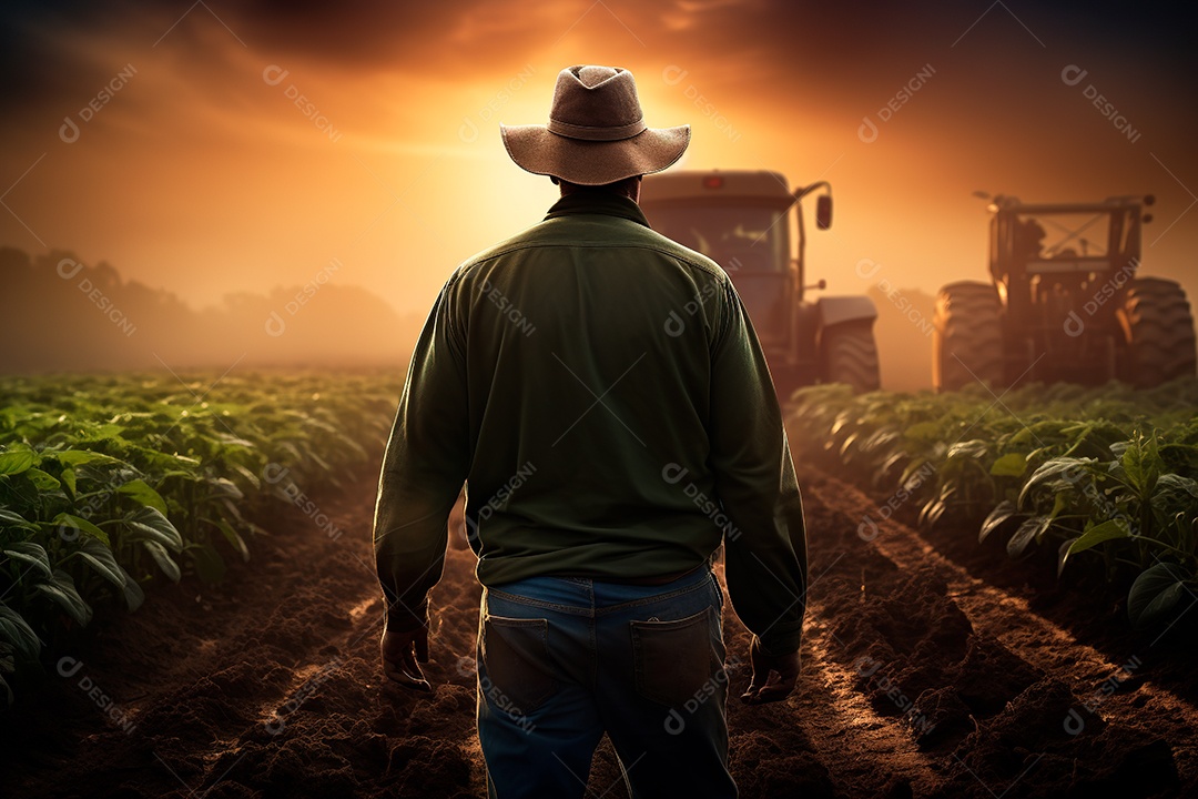 Fotografia agrícola com trator no campo