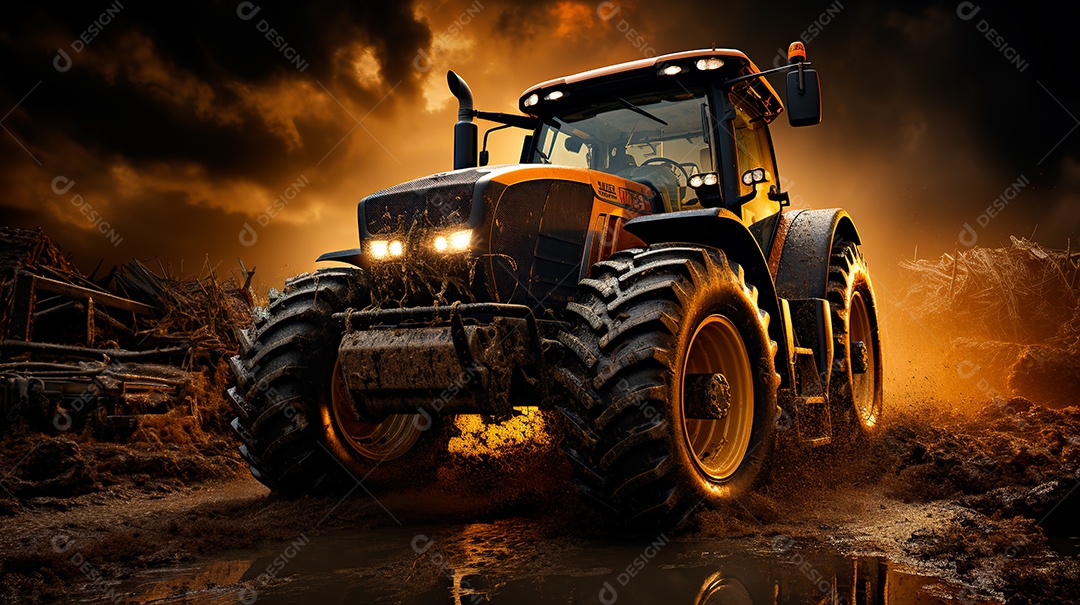 Fotografia agrícola com trator no campo