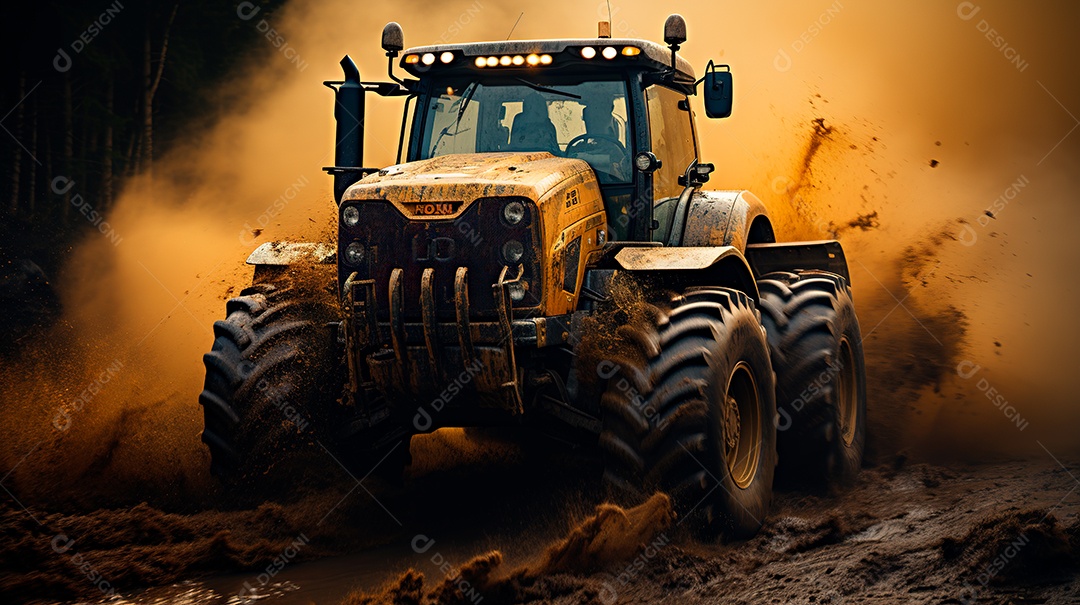 Fotografia agrícola com trator no campo