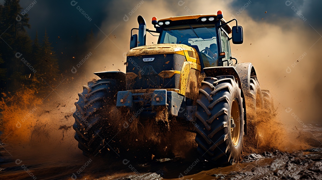 Fotografia agrícola com trator no campo