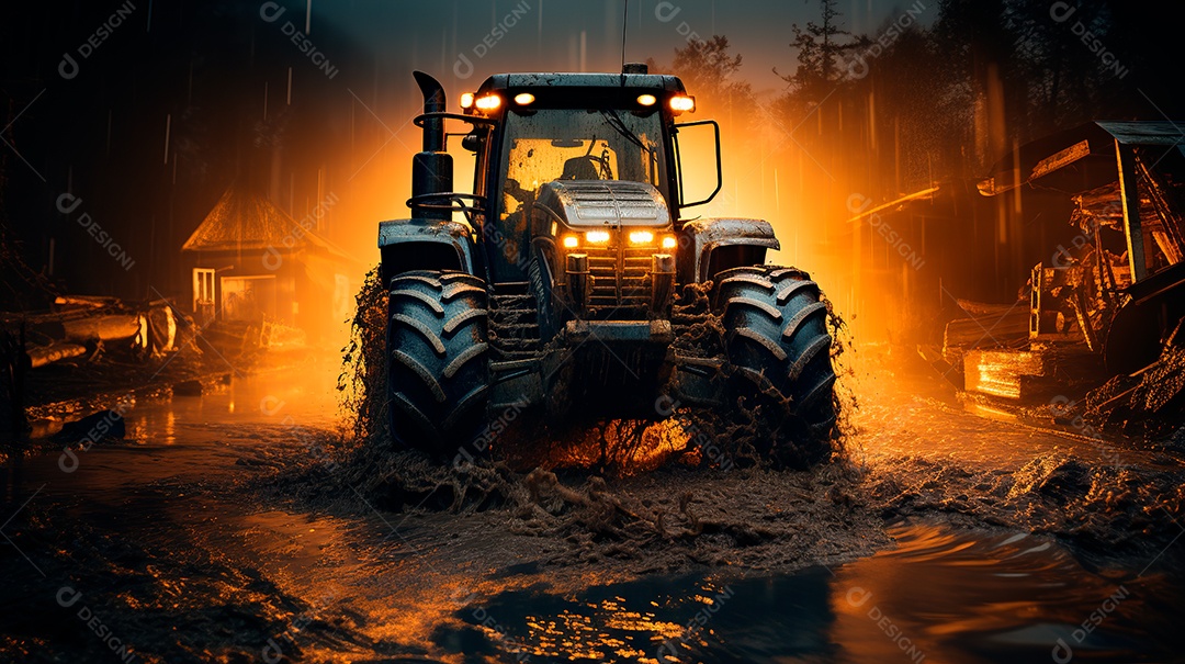 Fotografia agrícola com trator no campo