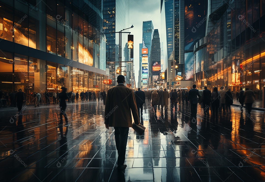 Imagem realista de pessoas turvas andando sobre ruas