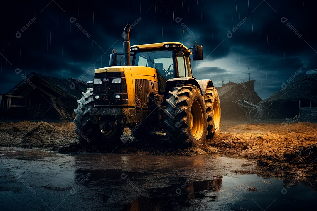 Fotografia agrícola com trator no campo