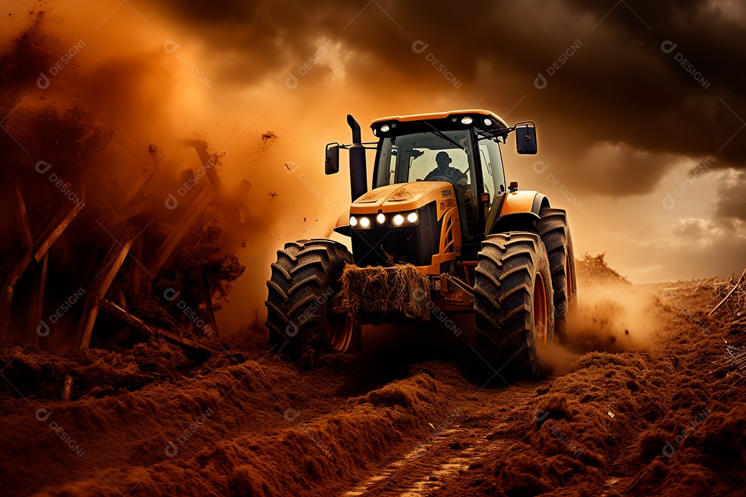 Fotografia agrícola com trator no campo