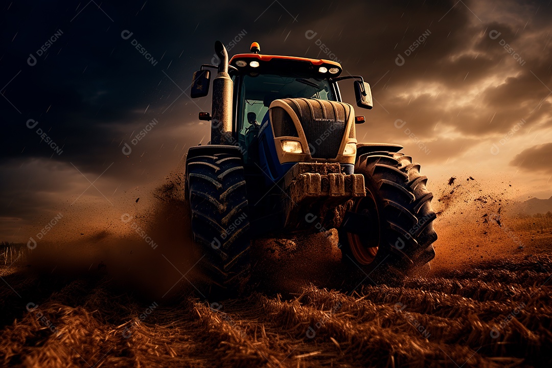 Fotografia agrícola com trator no campo