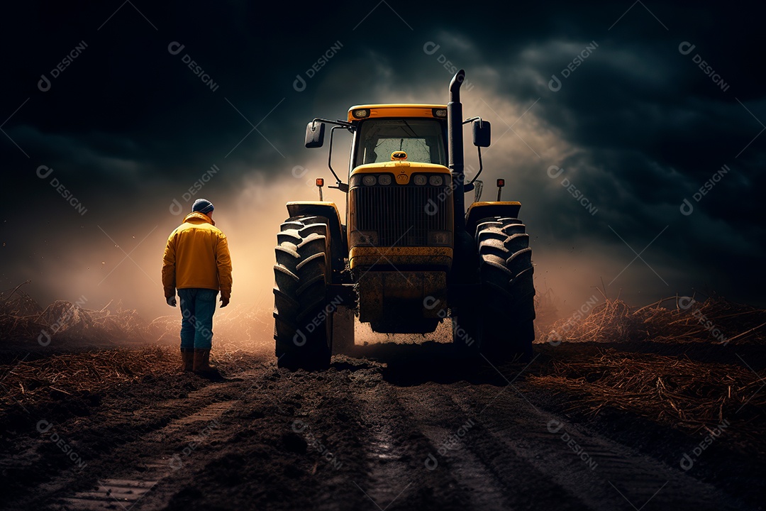 Fotografia agrícola com trator no campo