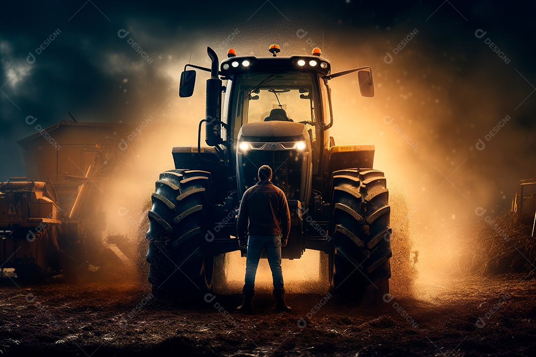 Fotografia agrícola com trator no campo