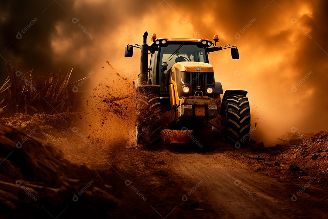 Fotografia agrícola com trator no campo