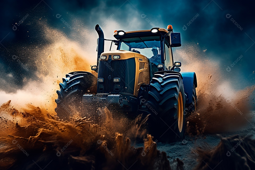 Fotografia agrícola com trator no campo