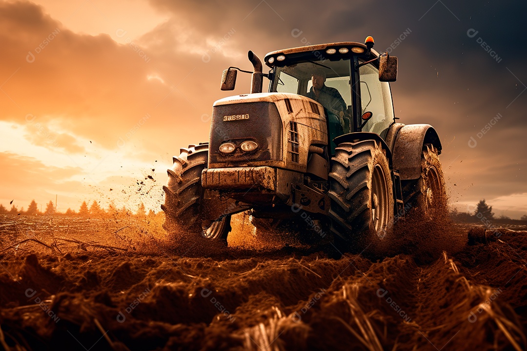 Fotografia agrícola com trator no campo
