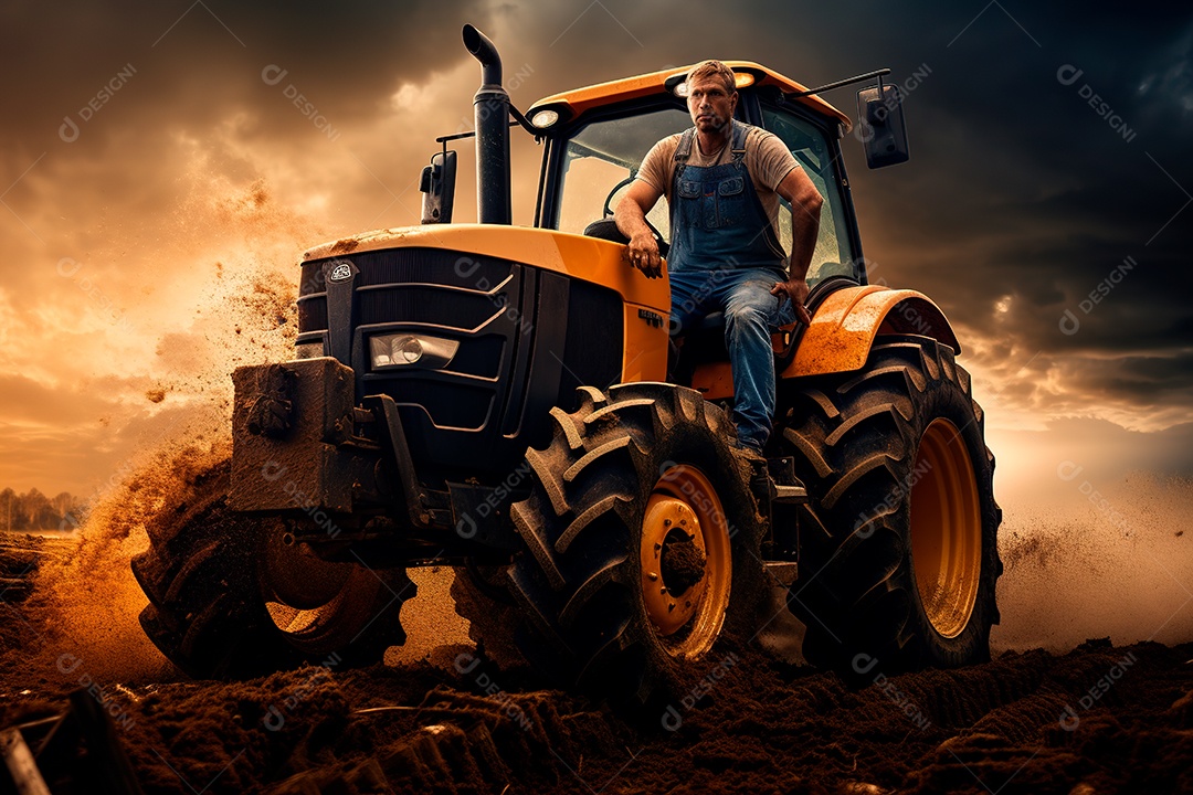 Fotografia agrícola com trator no campo