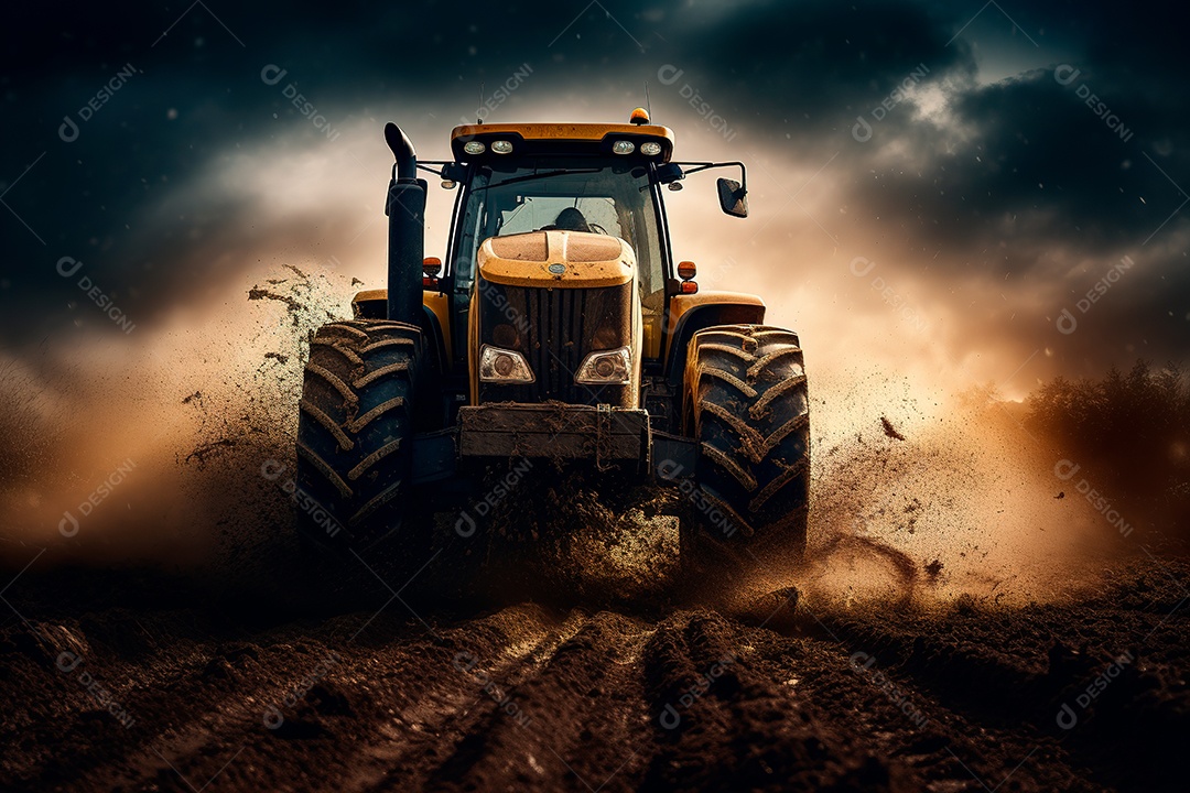 Fotografia agrícola com trator no campo