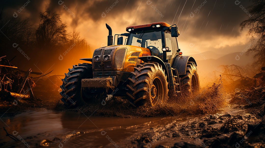 Fotografia agrícola com trator no campo