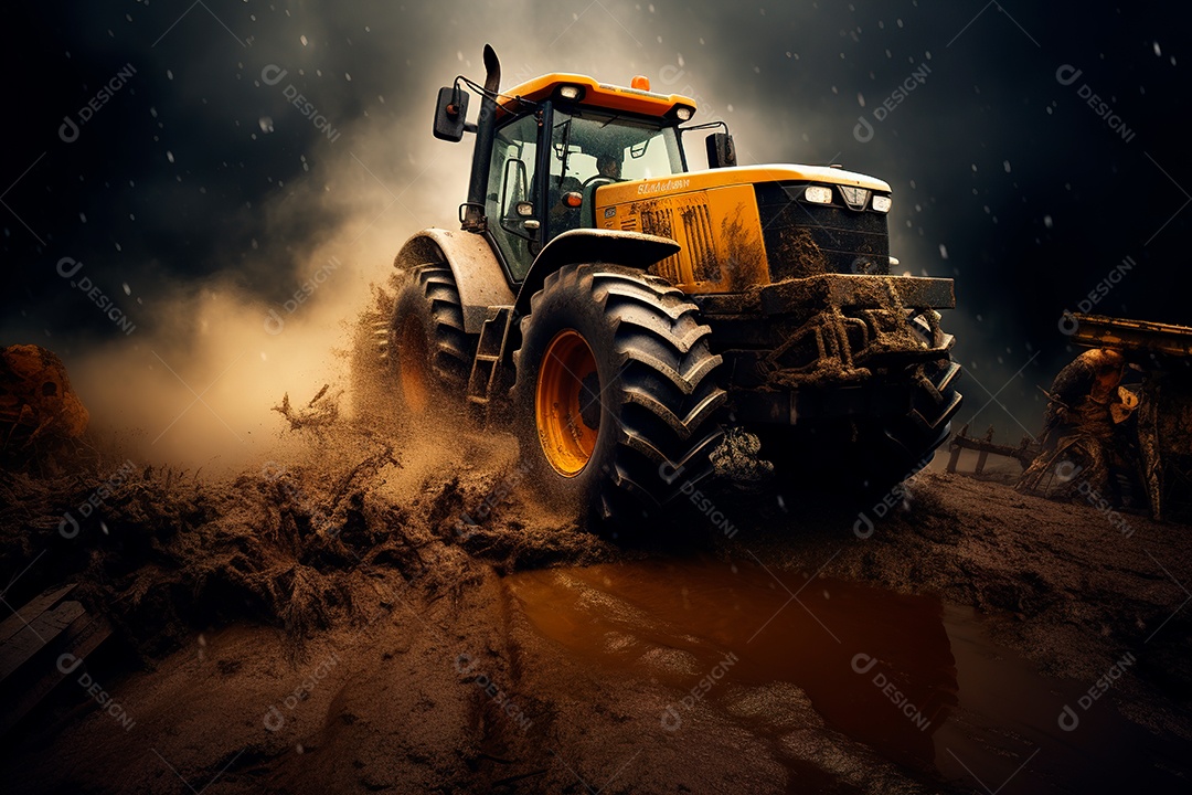 Fotografia agrícola com trator no campo