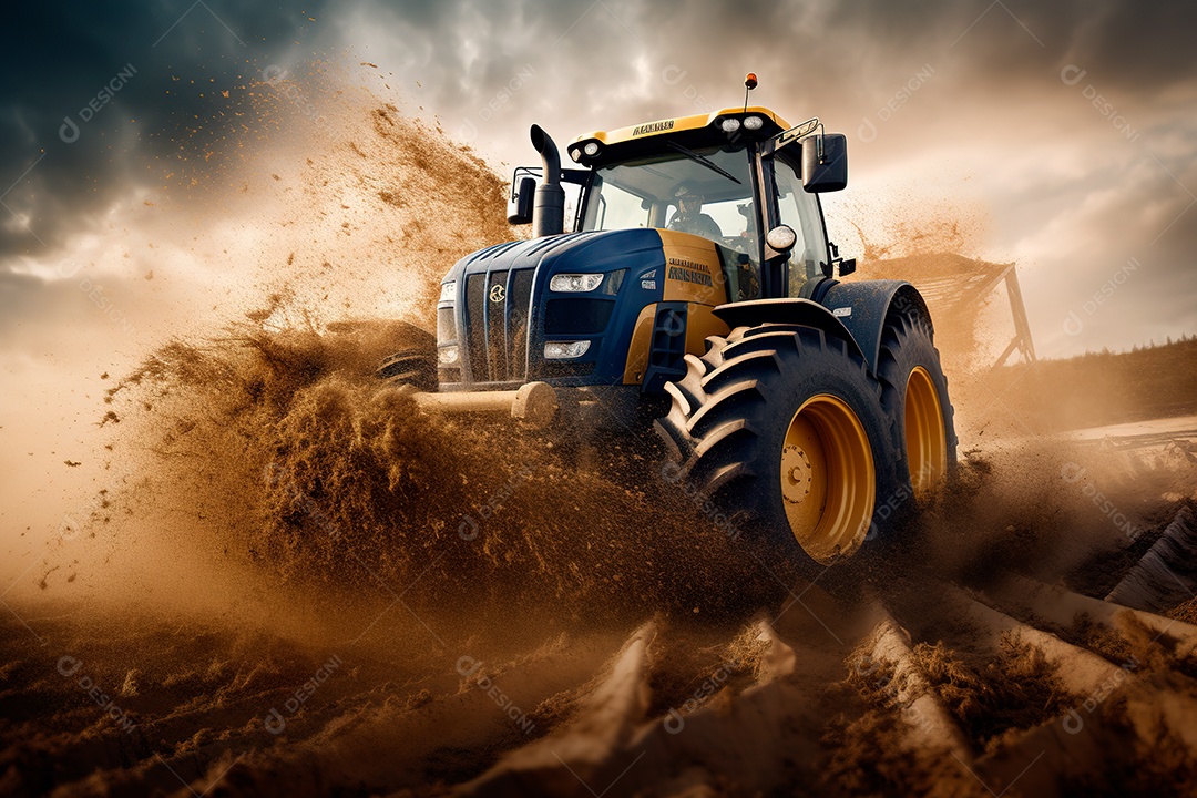 Fotografia agrícola com trator no campo