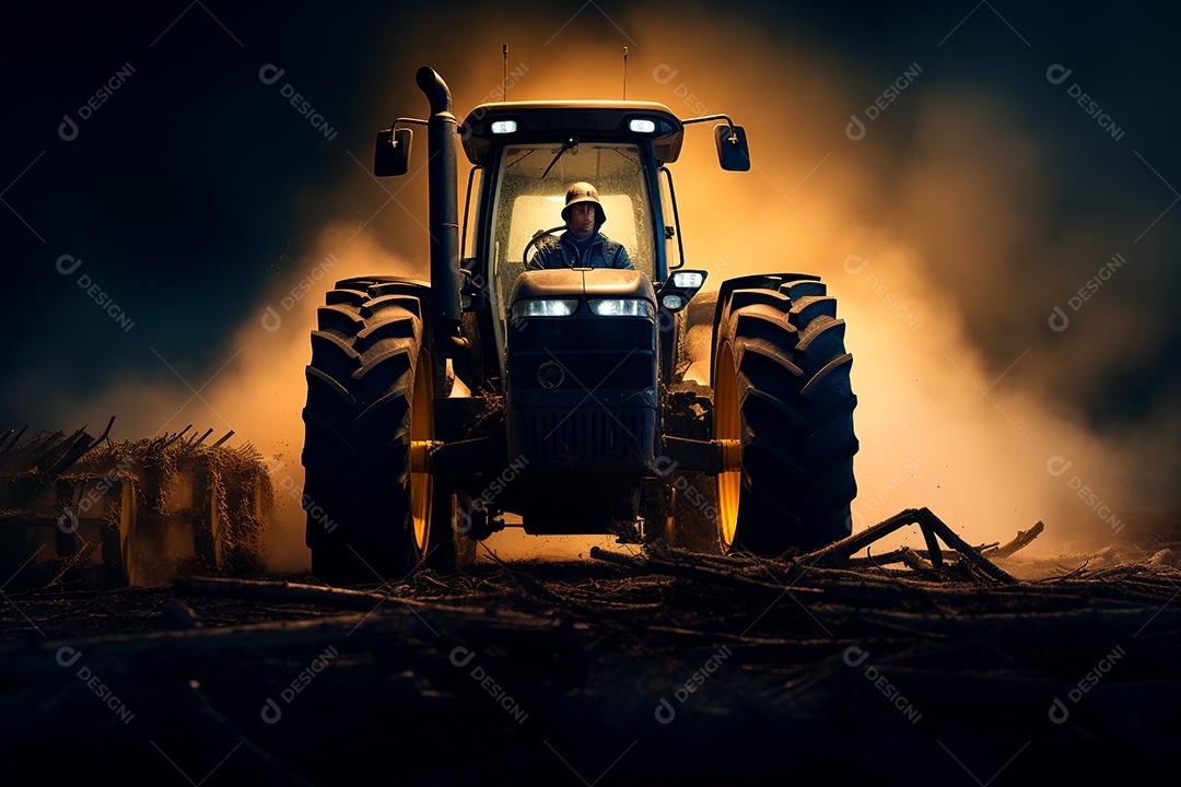 Fotografia agrícola com trator no campo