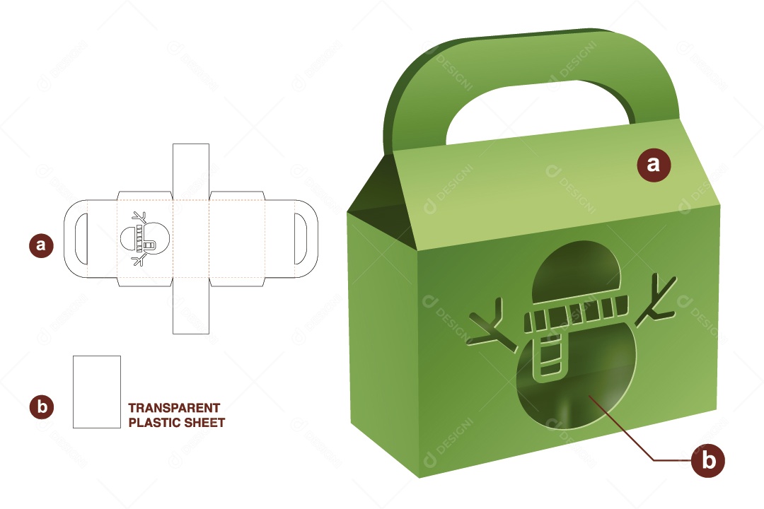 Caixa de Natal com Desenho de Boneco de Neve e Maquete 3D Verde Vetor EPS